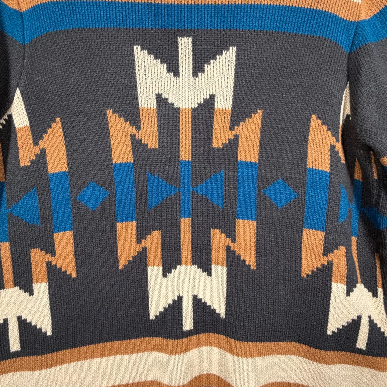 Telluride Clothing Co Large Aztec Cardigan Sweater Southwest Tribal Boho Western Gray - Image 5