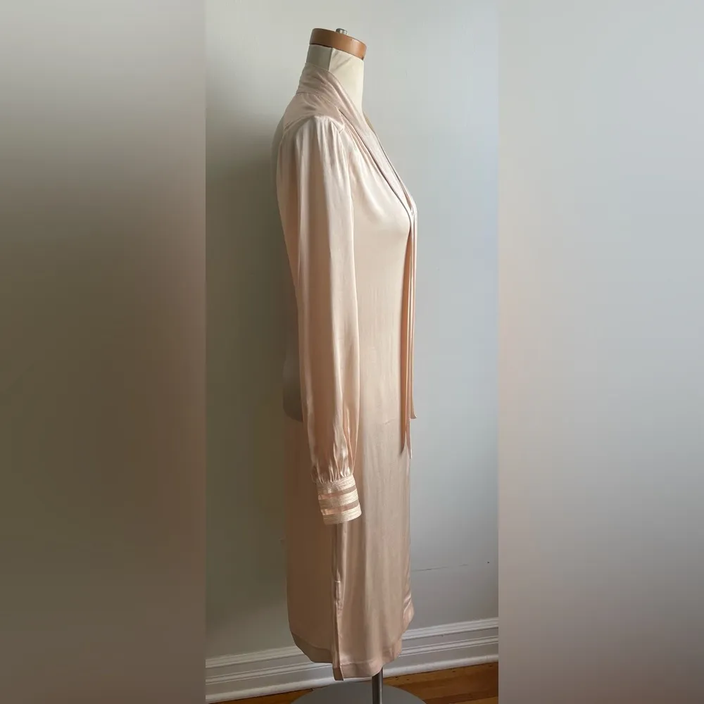 Reiss "Ray" Blush Pink Satin Midi Shirt Dress V-Neck Neck Tie Neutral Size 4 - Image 4