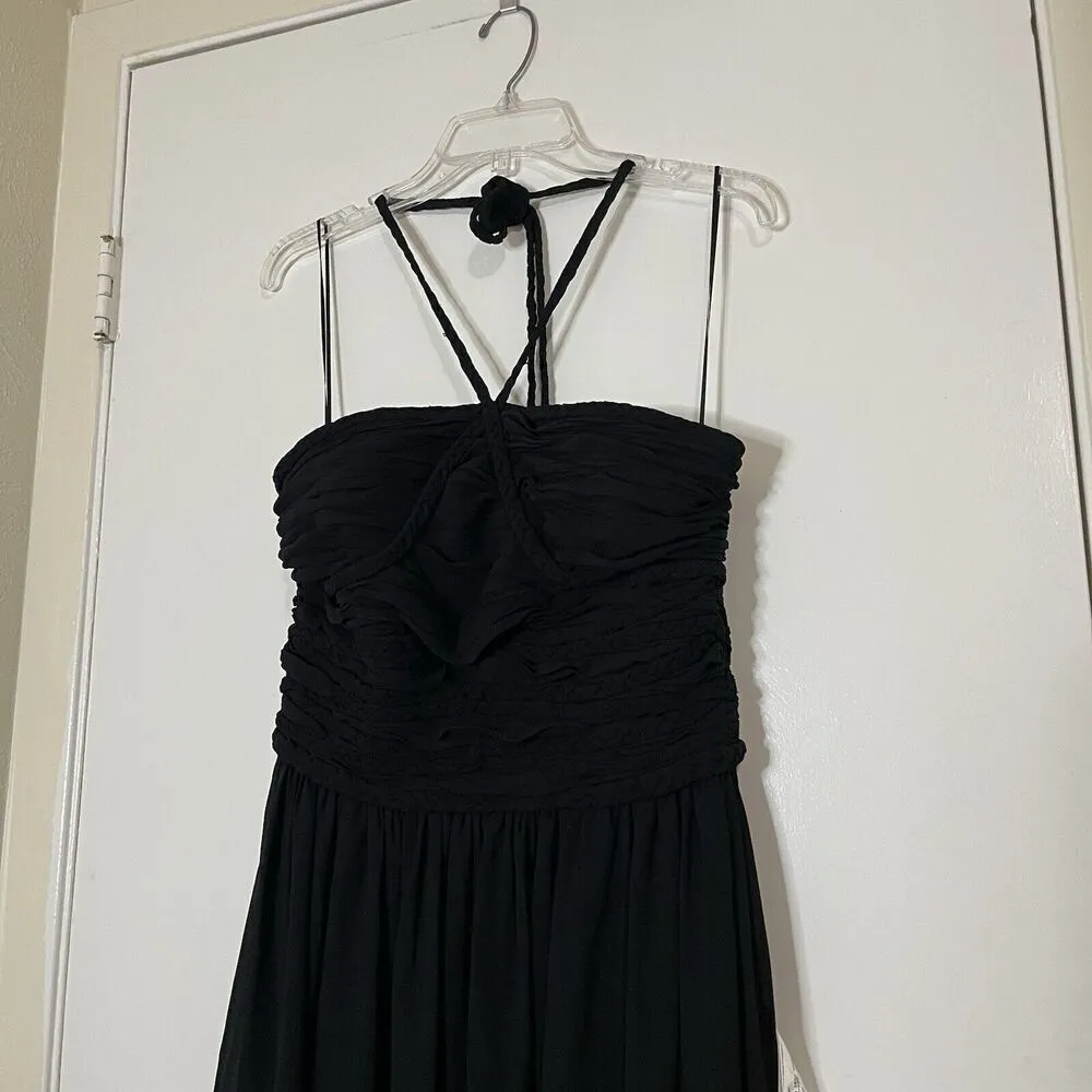 NEW! Dress the Population Aura Bandeau halter high slit chiffon black gown large - Image 3