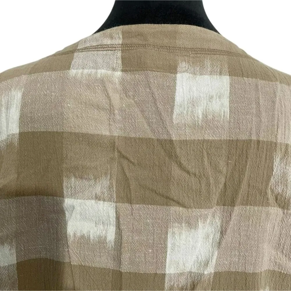 Vintage Issey Miyake Plantation Size Small Shirt Blouse Checkered Beige RARE - Image 6