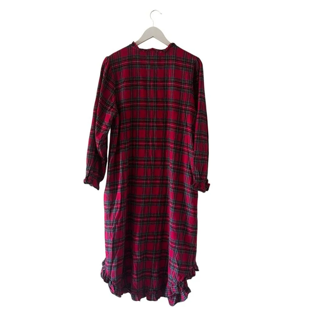 La Cera Lightweight Holiday Granny Flannel Red Plaid Night Gown Sz M #2500 Size M - Image 5