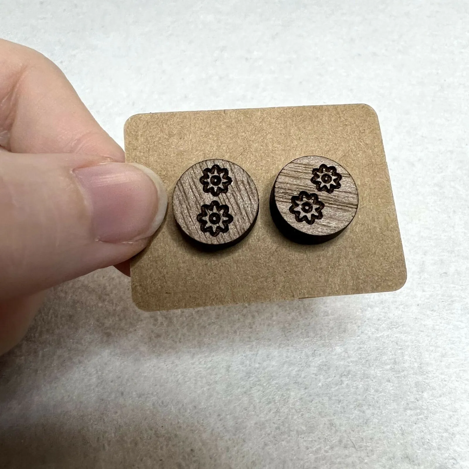 3 Pack Wooden Engraved Stud Earrings Brown - Image 4