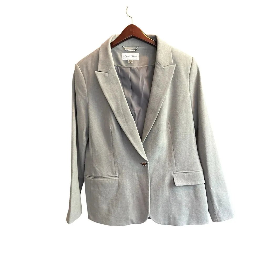 Calvin Klein Women's Gray One-Button Blazer Size 16 Business‎ Jacket - Image 2