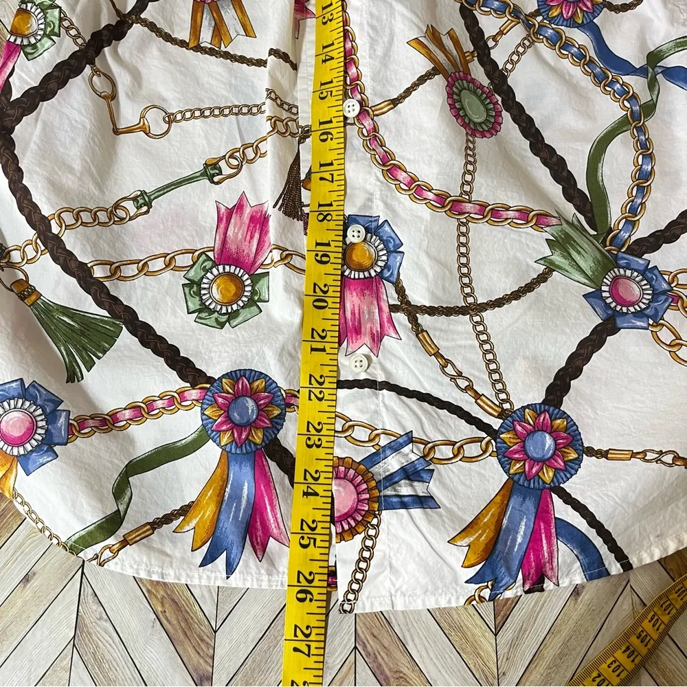 Talbots‎ Long Sleeve Button Front Links & Ribbons Equestrian Cotton Shirt XS - Image 7