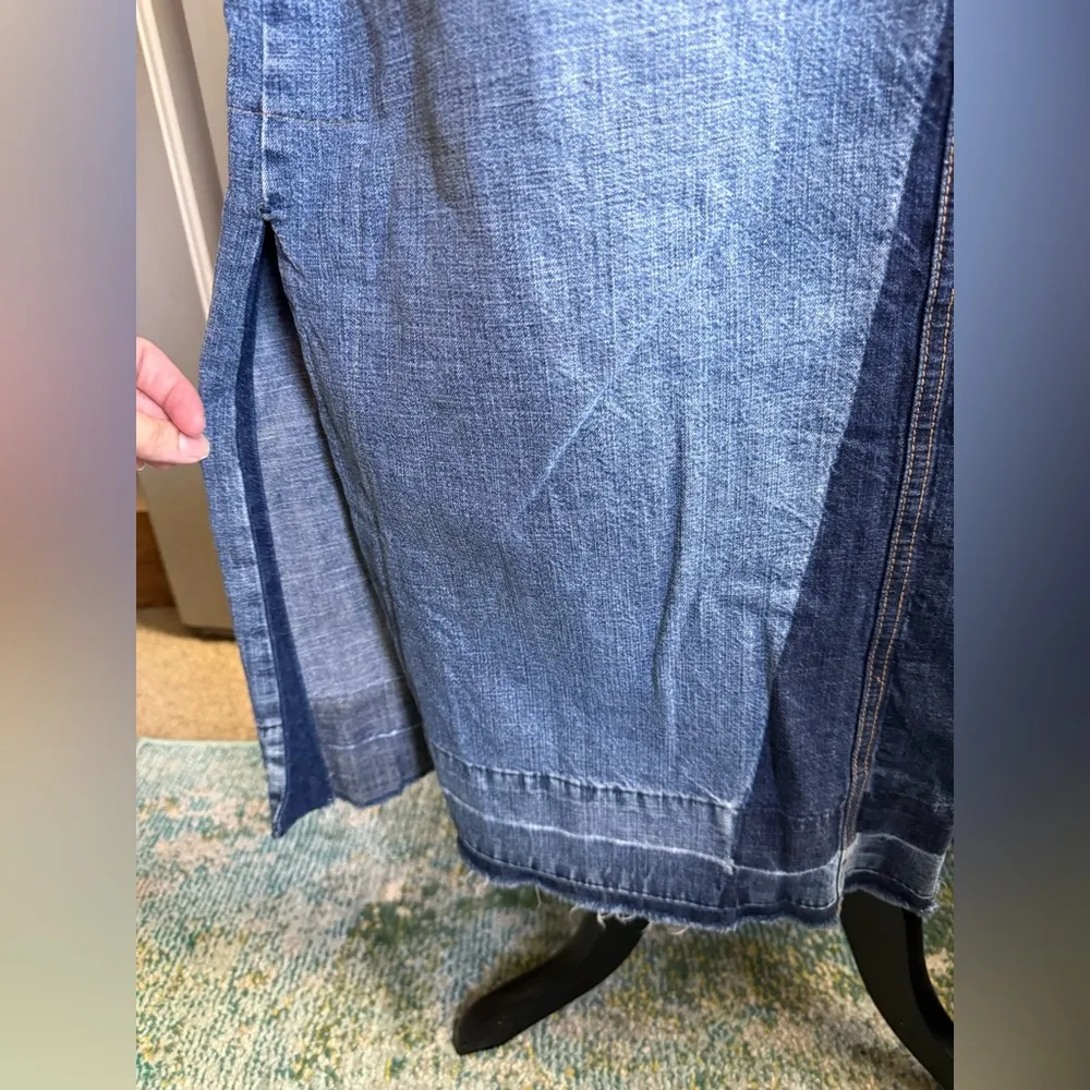 Vintage 2001 Lucky Brand distressed contrast button fly denim maxi skirt, size 8 - Image 10
