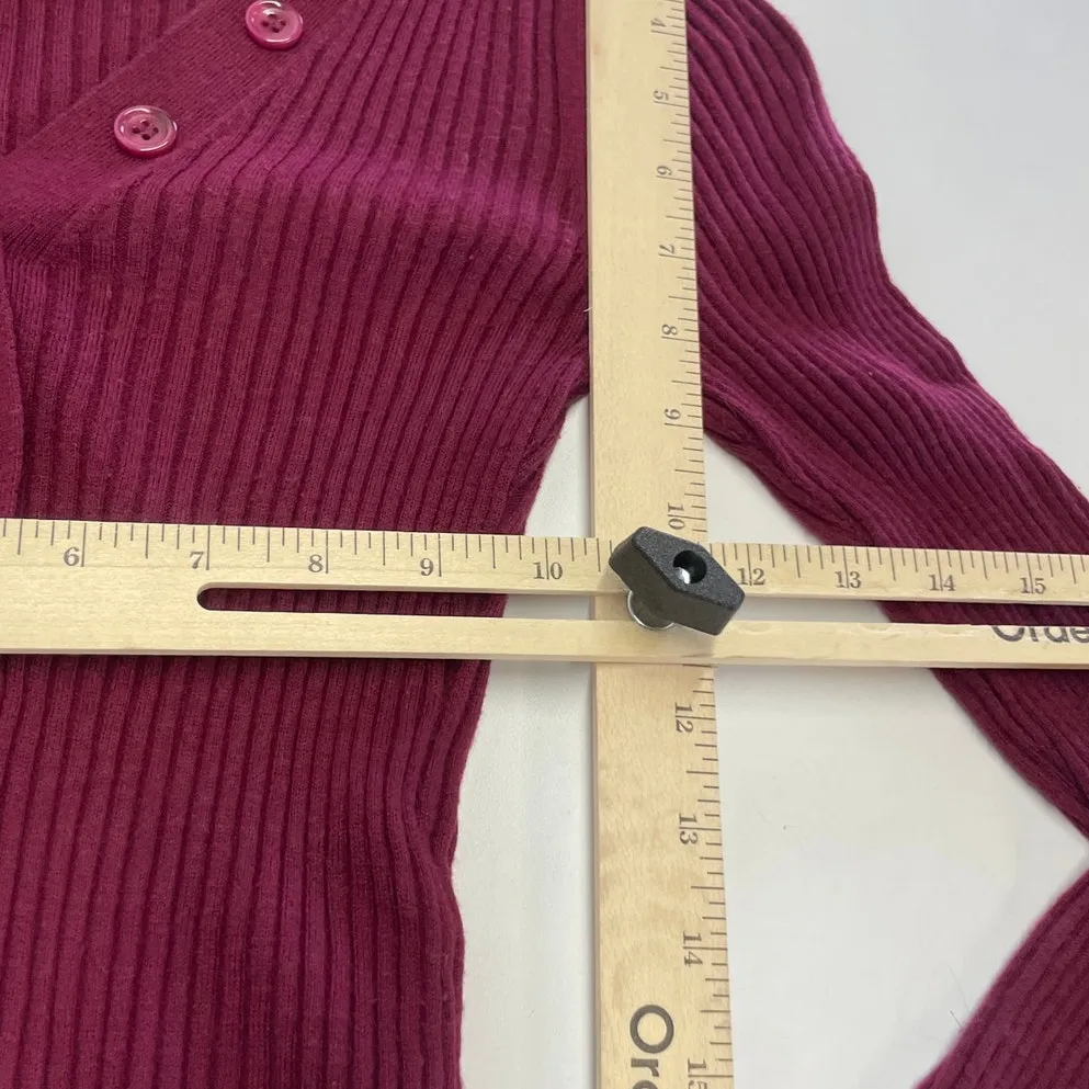 Derek Lam Sweater Womens Small‎ Red Henley Ribbed Knit Stretch V Neck - Image 7