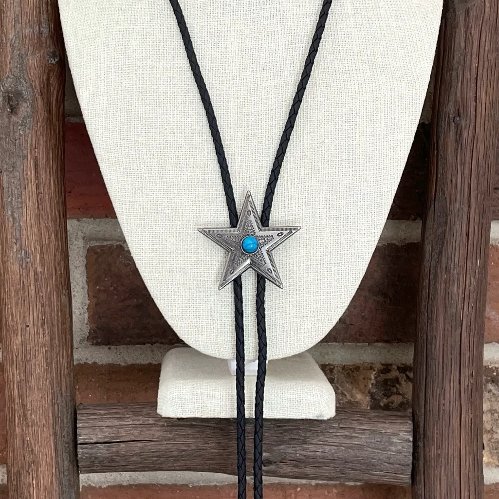 Star Bolo Tie Necklace with Turquoise Silver - Image 2