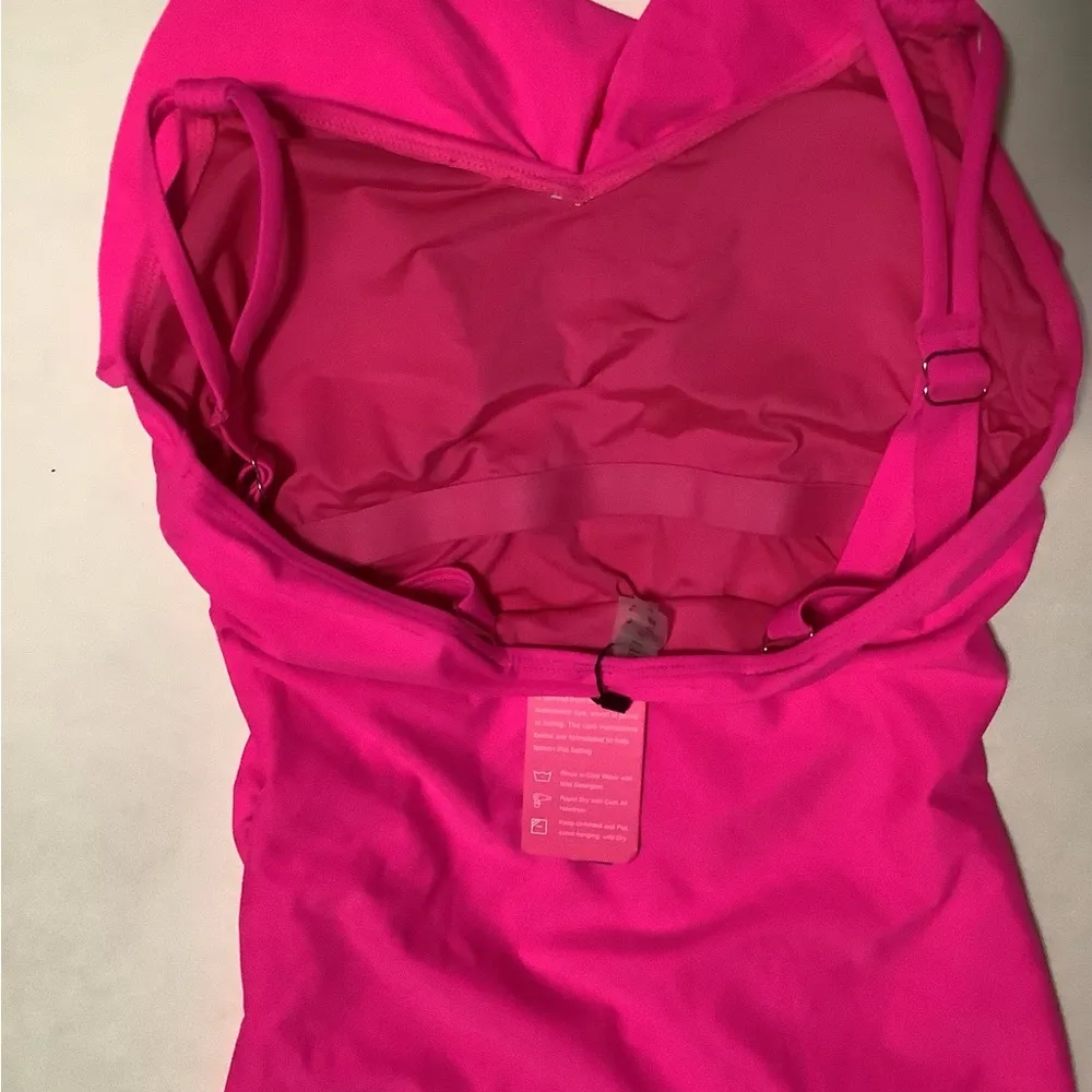 Vibrant Pink Ruffled One Piece Swimsuit with Deep V - Image 8