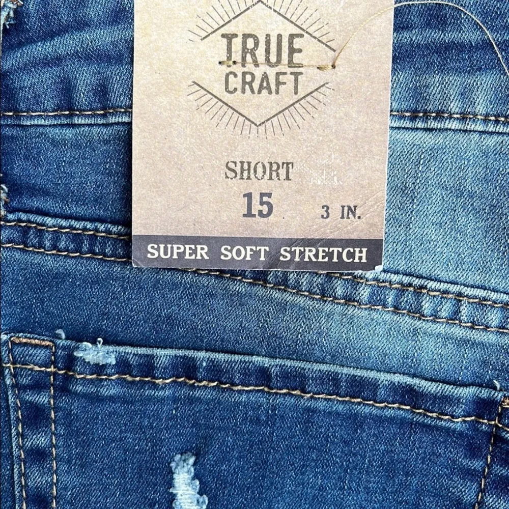 Super Soft Stretch Jean Cutoff Shorts Tru Craft Distressed Denim Womens 15 New - Image 11