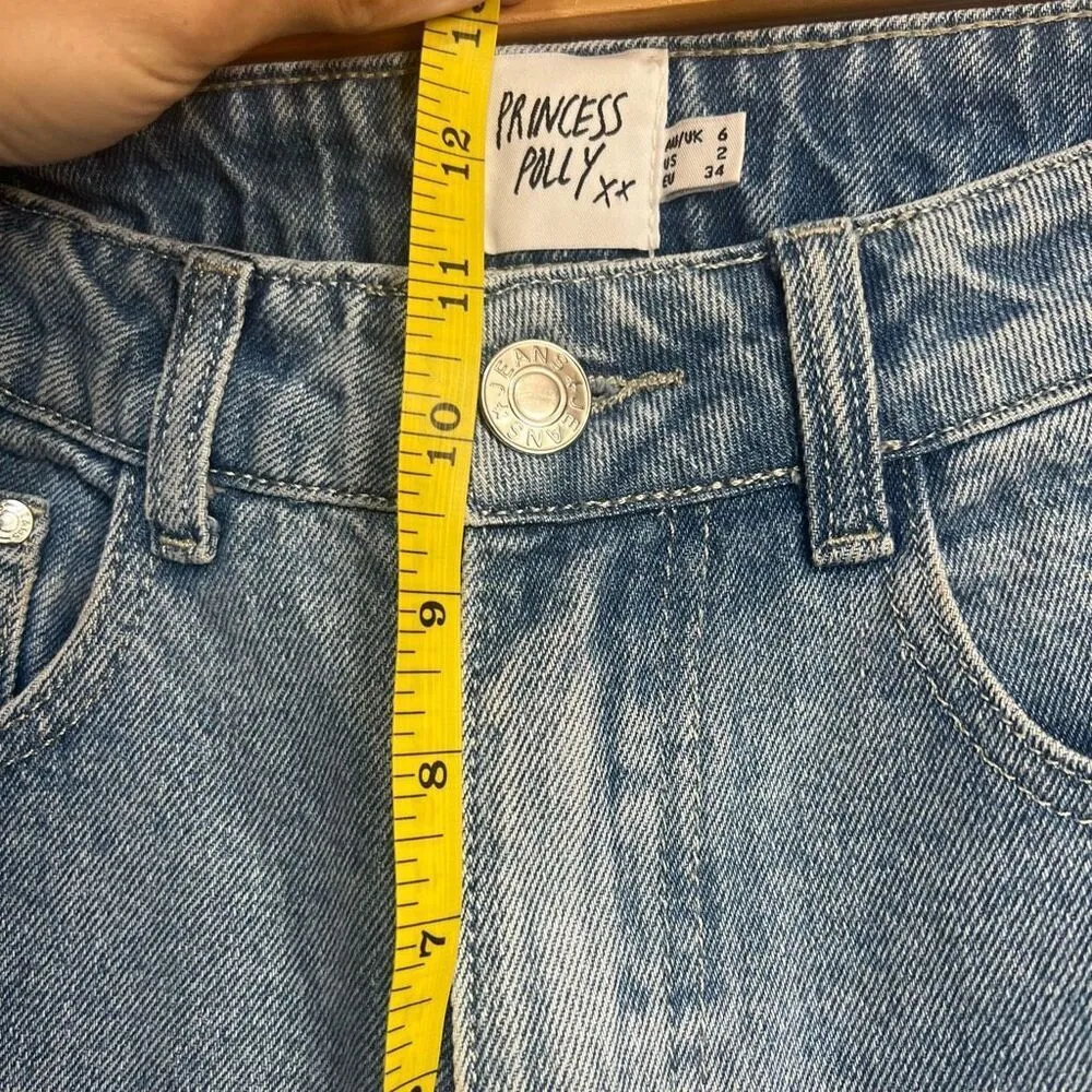 Princess Polly Patchwork Jeans Women Light Denim High Rise Straight Leg Size 2 - Image 7