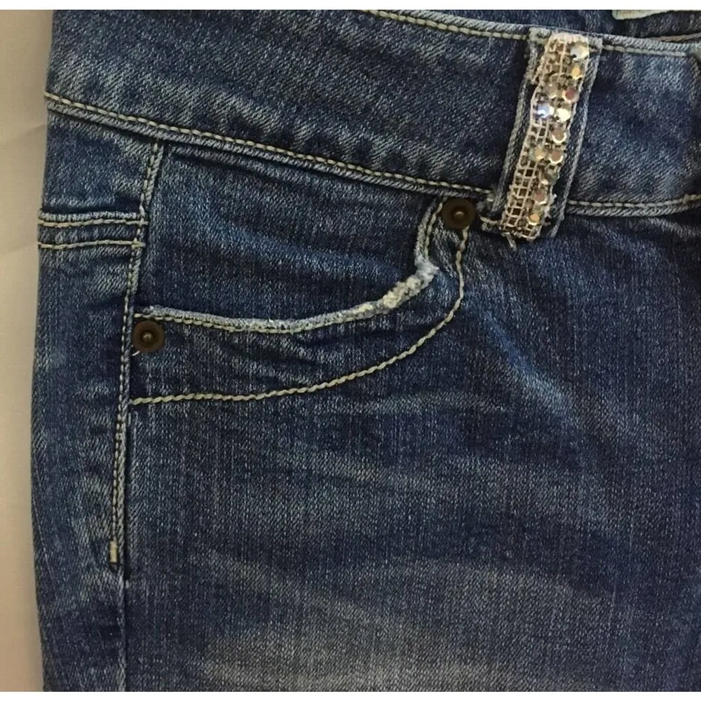 Womens Bisou Bisou Embellished Rhinestone Pocket Boot Cut Low Rise Jeans Sz 2 - Image 3