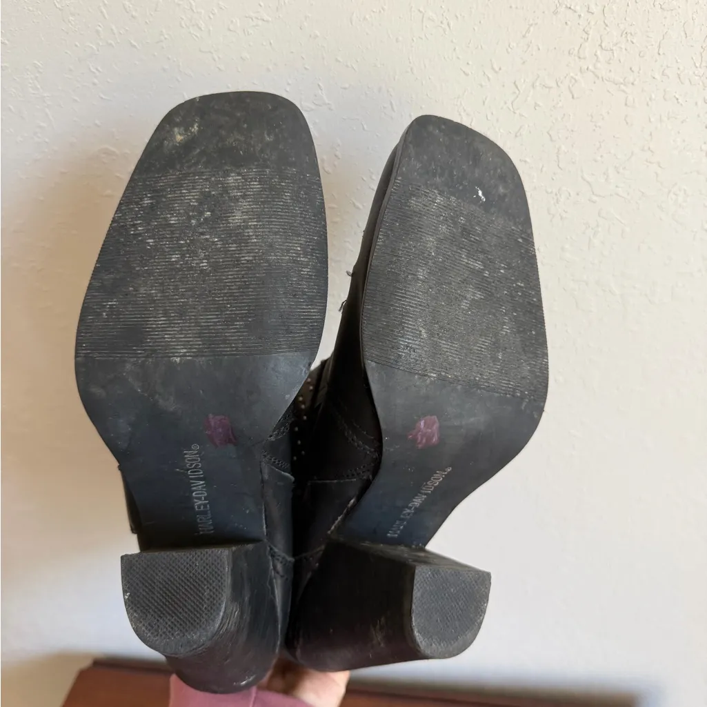 Harley Davidson Black Studded Belt Square Toe Heeled Ankle Riding Boot Women 7.5 - Image 5