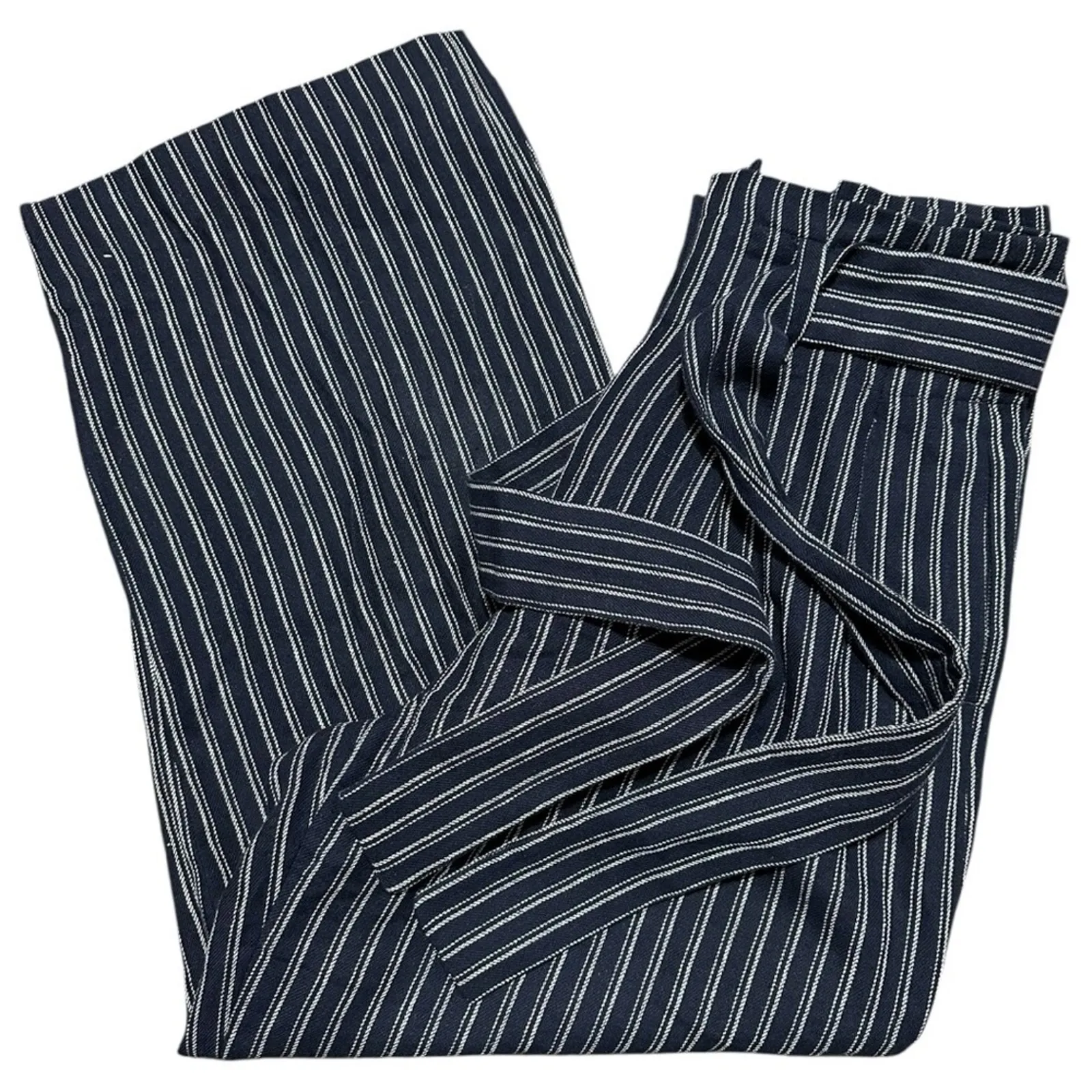 J. Crew Point Sur Women’s Size 6 Navy Blue White Striped Linen Paperbag Pants - Image 5