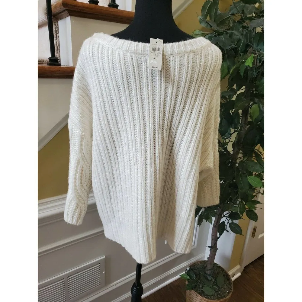 ANN TAYLOR Ivory Cabled Boxy Soft Wool Blend Sz XL - Image 6