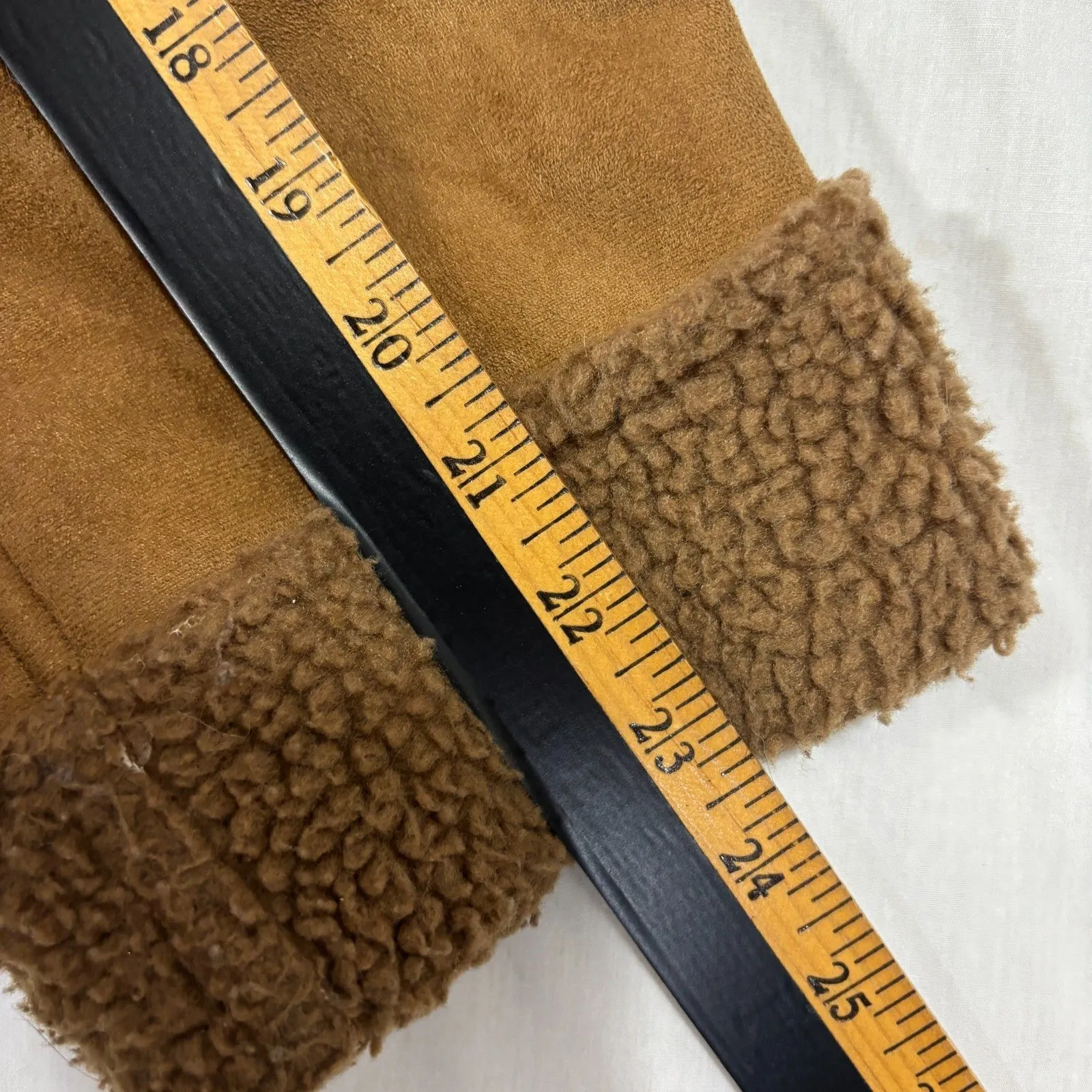 Vtg Very Veranesi Womens Faux Suede Shearling Coat Hooded Camel Midi 90s Sz L Brown Size L - Image 9