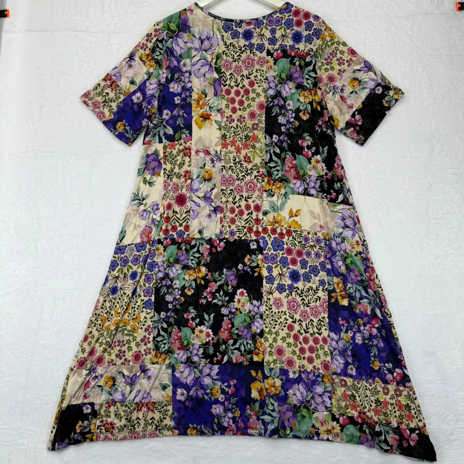 JOHNNY WAS Los Angeles Patchwork Floral Print Short Sleeve Midi Dress XL - Image 7