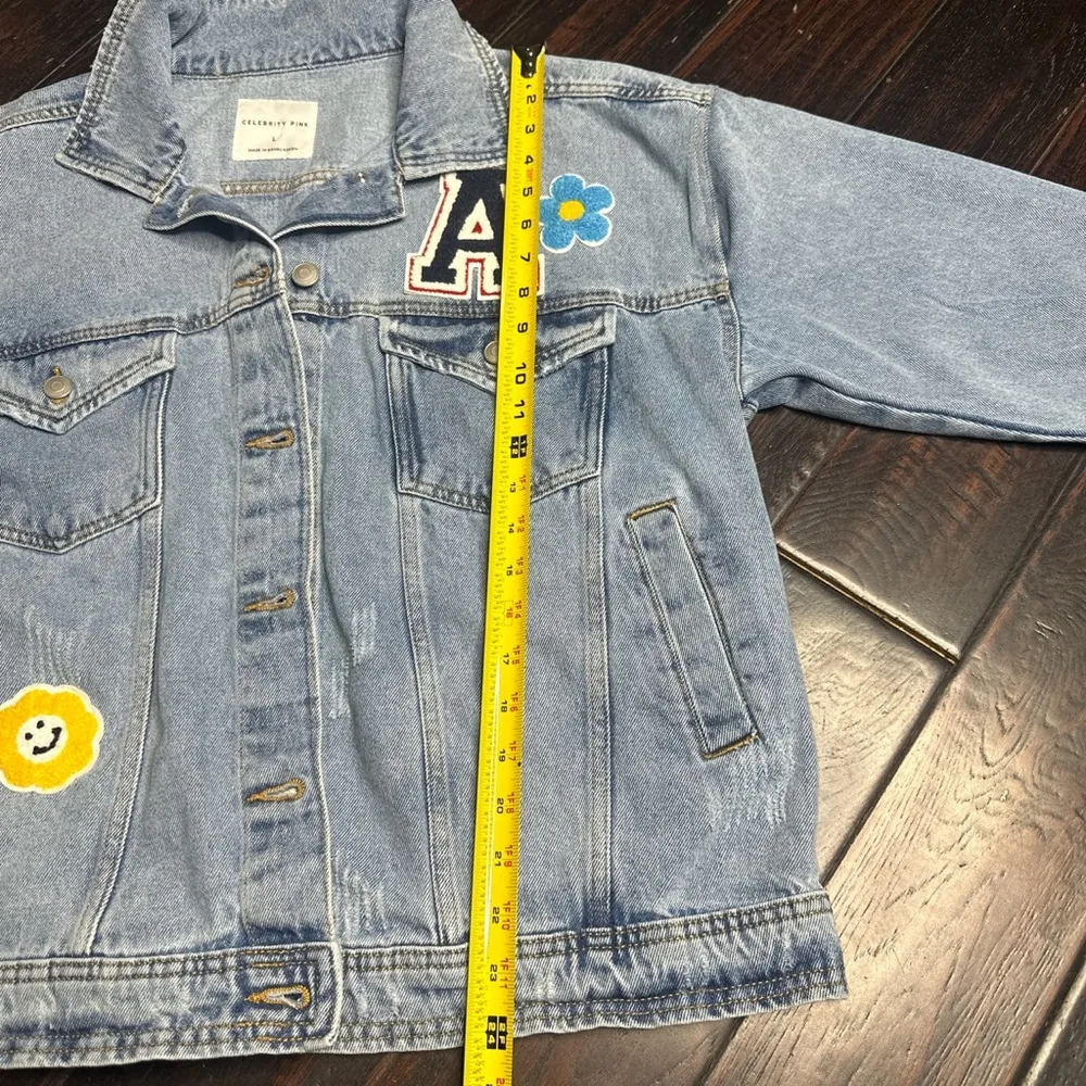 Jeans jacket with patchwork long sleeve casual BoHo indie happy face cotton - Image 4