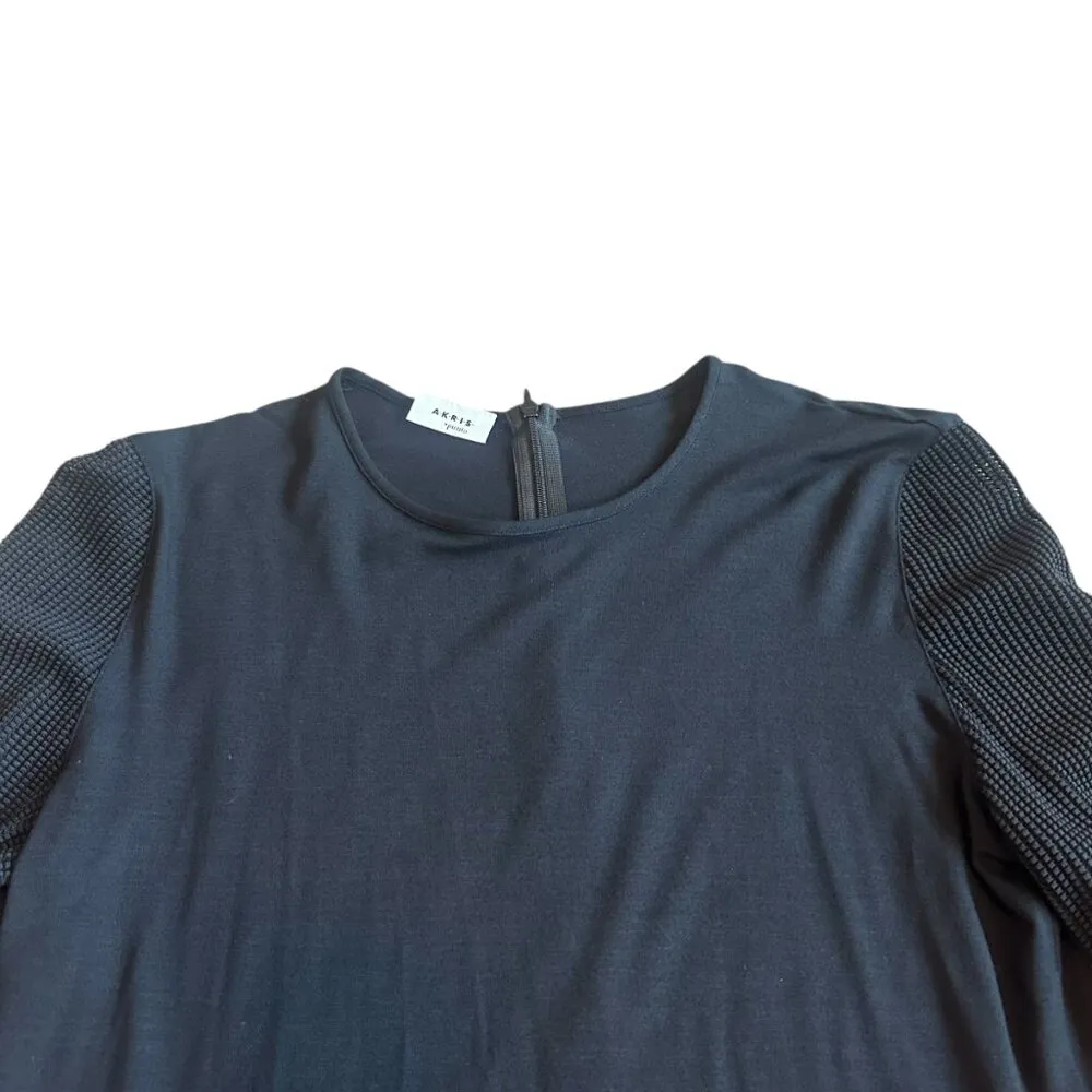 Akris Punto Long Sleeve Shirt Crew Neck Mesh Sleeves Pullover Size 8 Women's - Image 2