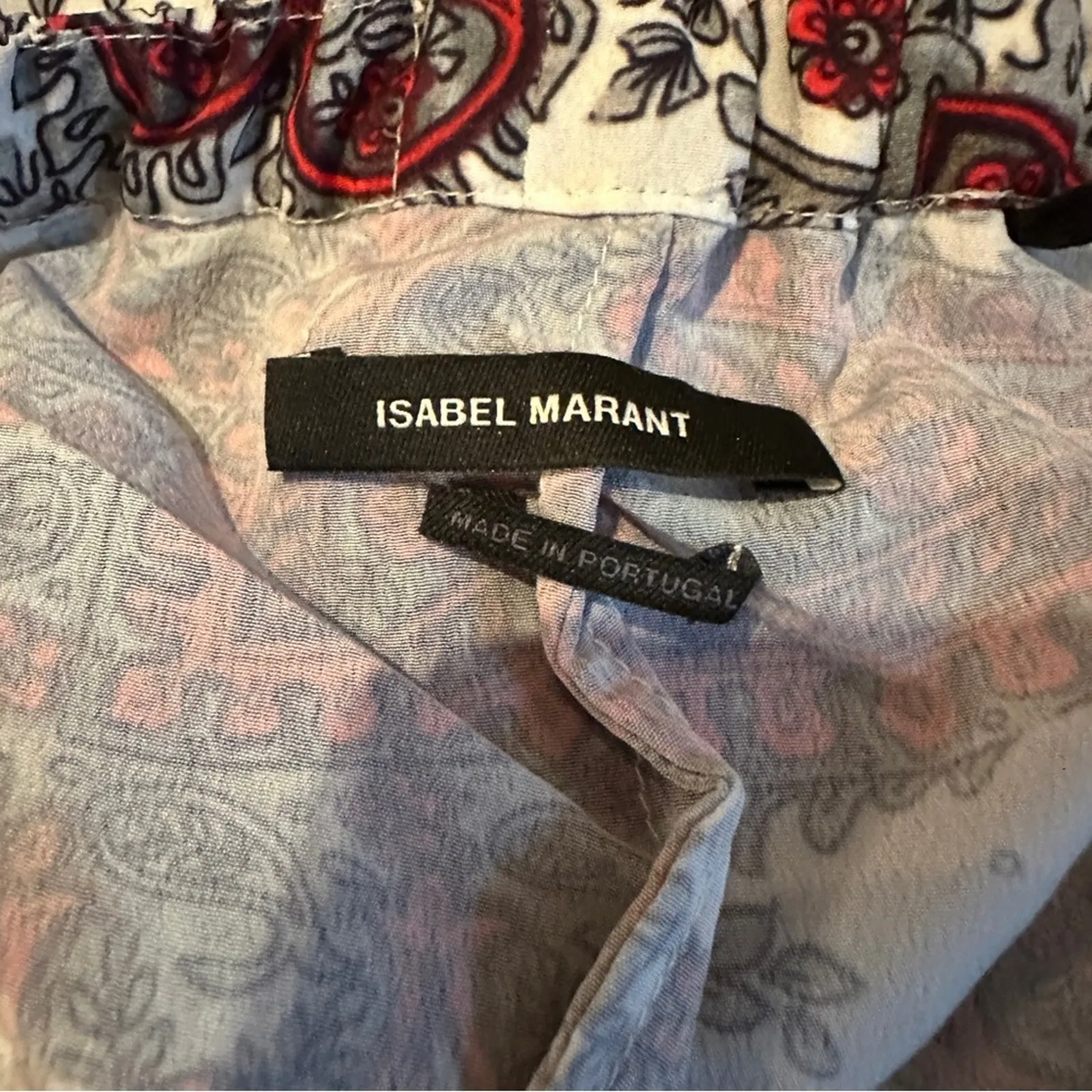 Isabel Marant Tilena White,‎ Black & Red Paisley Print Gathered Mini Skirt Sz 40 - Image 7