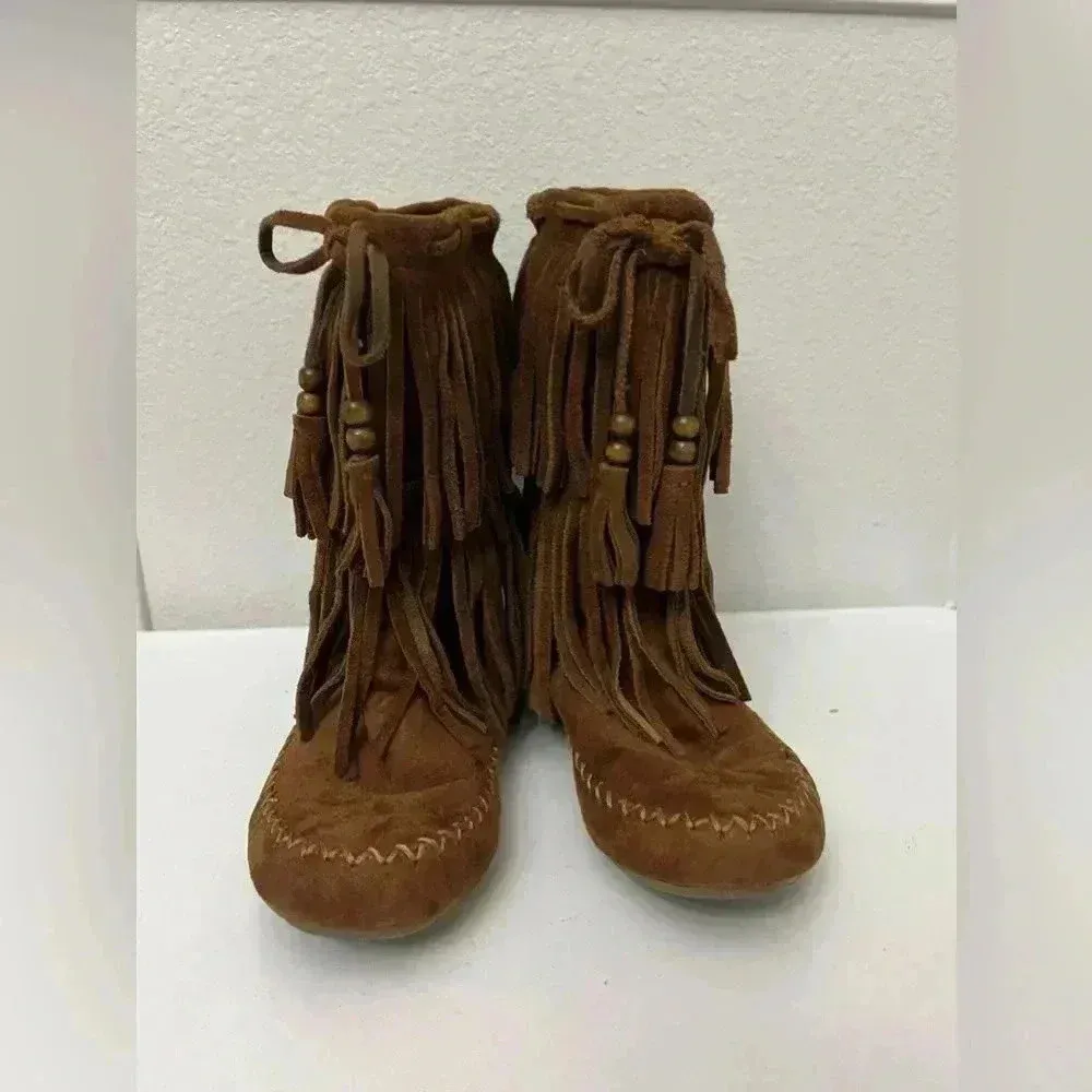 Mossimo Suede Leather Mid Calf Moccasin Boots Brown Size 6 - Image 8