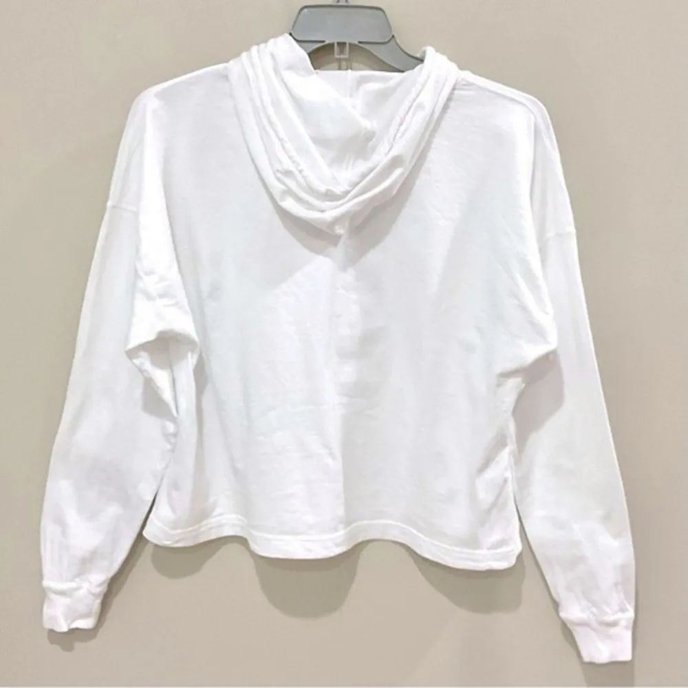 Champion White Hooded Tee Shirt Long Sleeve Cropped T-Shirt Sz Med - Image 5