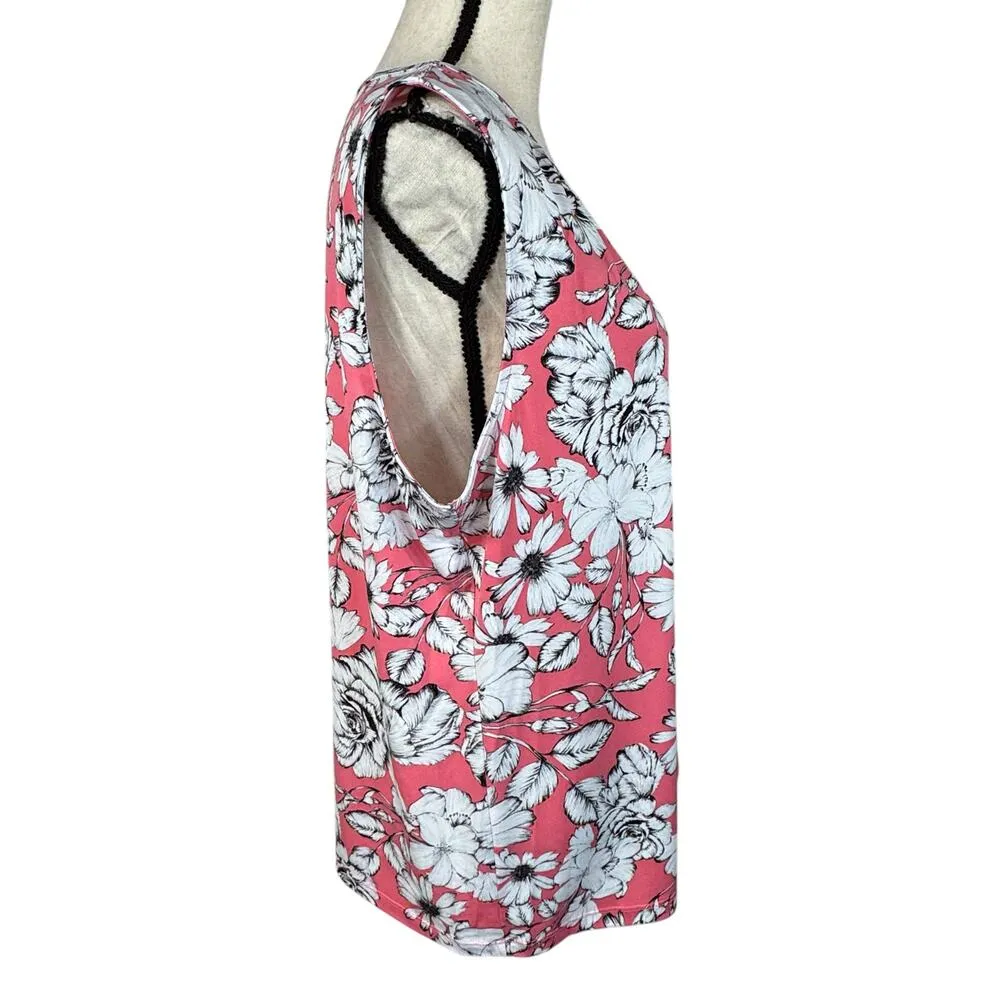 Liz Claiborne Career X-Large Top Floral Stretch Sleeveless Keyhole Round Neck - Image 3