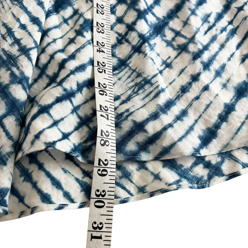 DKNY Linen Blue Tie Dye Print Belted A-Line Coastal Midi Skirt Size 2 NWT - Image 8