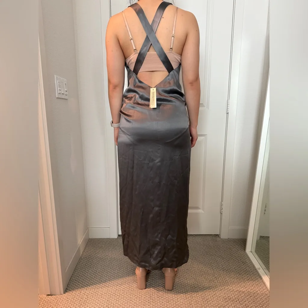 Michelle Mason Cross Back Slit Maxi Dress - Womens Size 2 Gunmetal NWT - Image 6