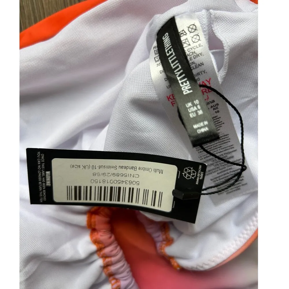 PrettyLittleThing Orange Multi Ombre Bandeau Swimsuit Size US 6 - Image 11