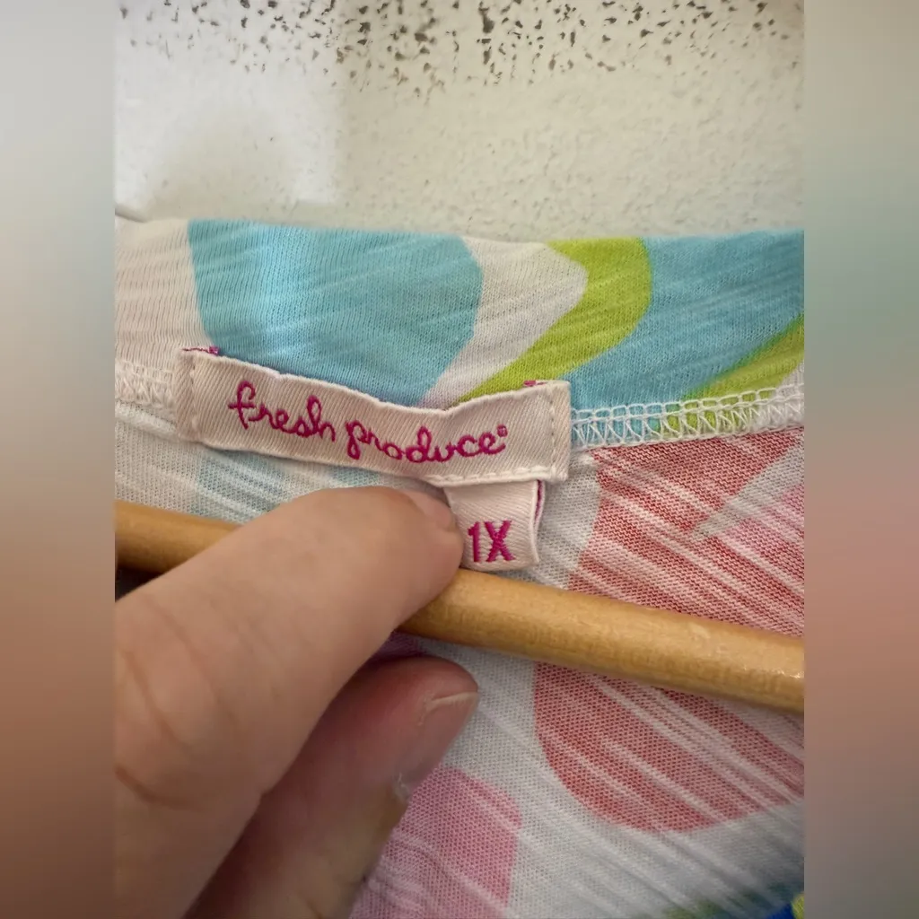 FRESH PRODUCE White Rainbow Blooms Janey Slub T Tee Top‎ 1XL - Image 3