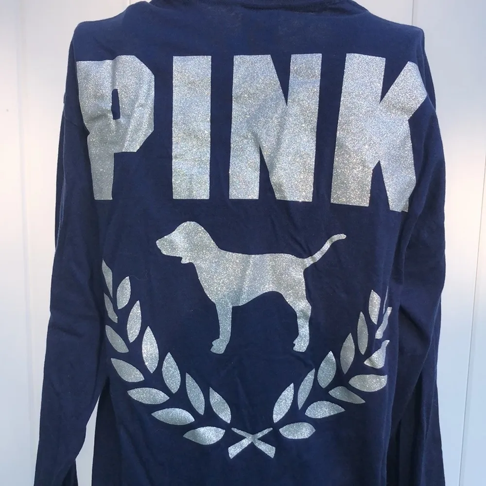 PINK Victoria's Secret long sleeve shirt size XS blue and sparkly silver blue - Image 2