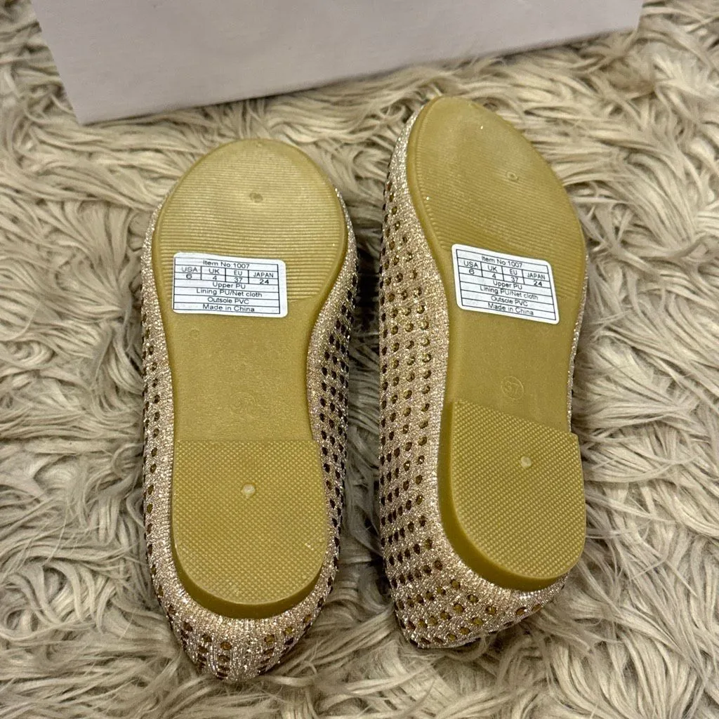 Gold bejeweled flat dress shoes size 6 NEW - Image 2