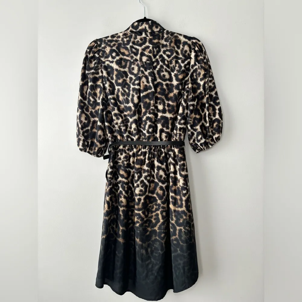 Vince Camuto Women's Leopard Animal‎ Print Tie-Neck Belted Shirt Dress Size 4 - Image 10