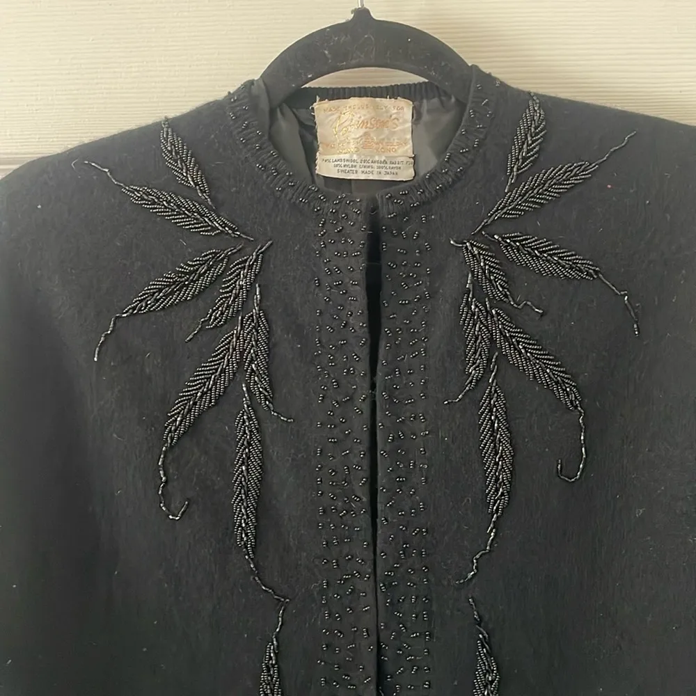 Vintage 1960’s beaded Lambs Wool Sweater size Small Black - Image 2