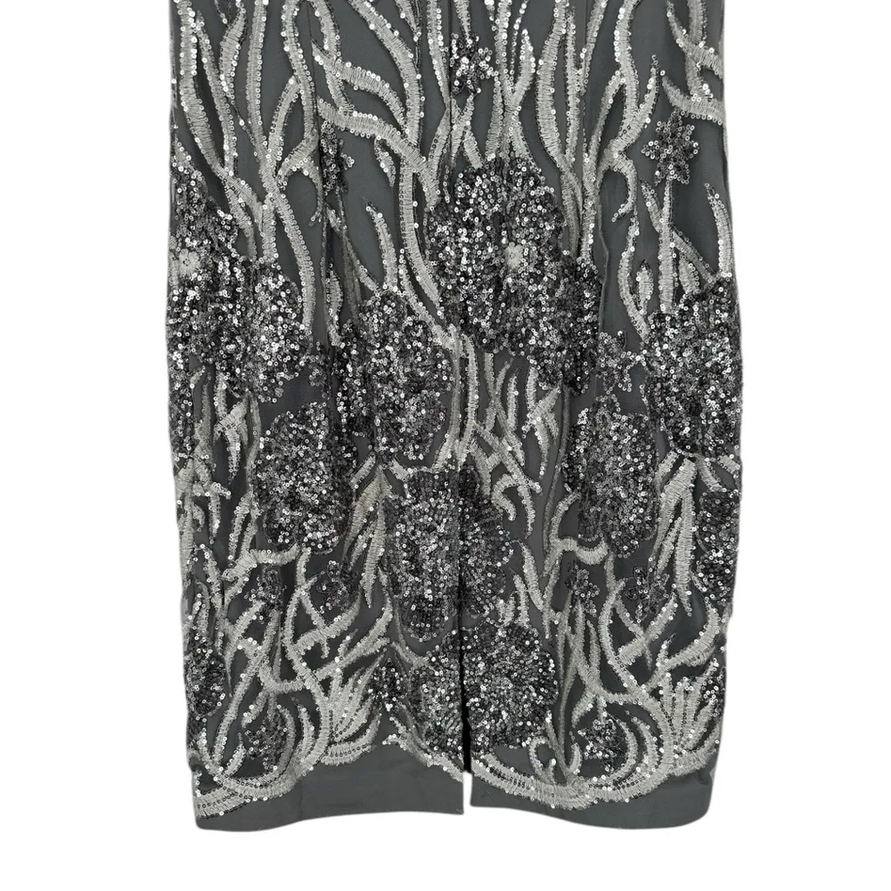 JS Collections Lyra Flutter Cocktail Dress size 10 Silver Grey Sequins Evening - Image 9
