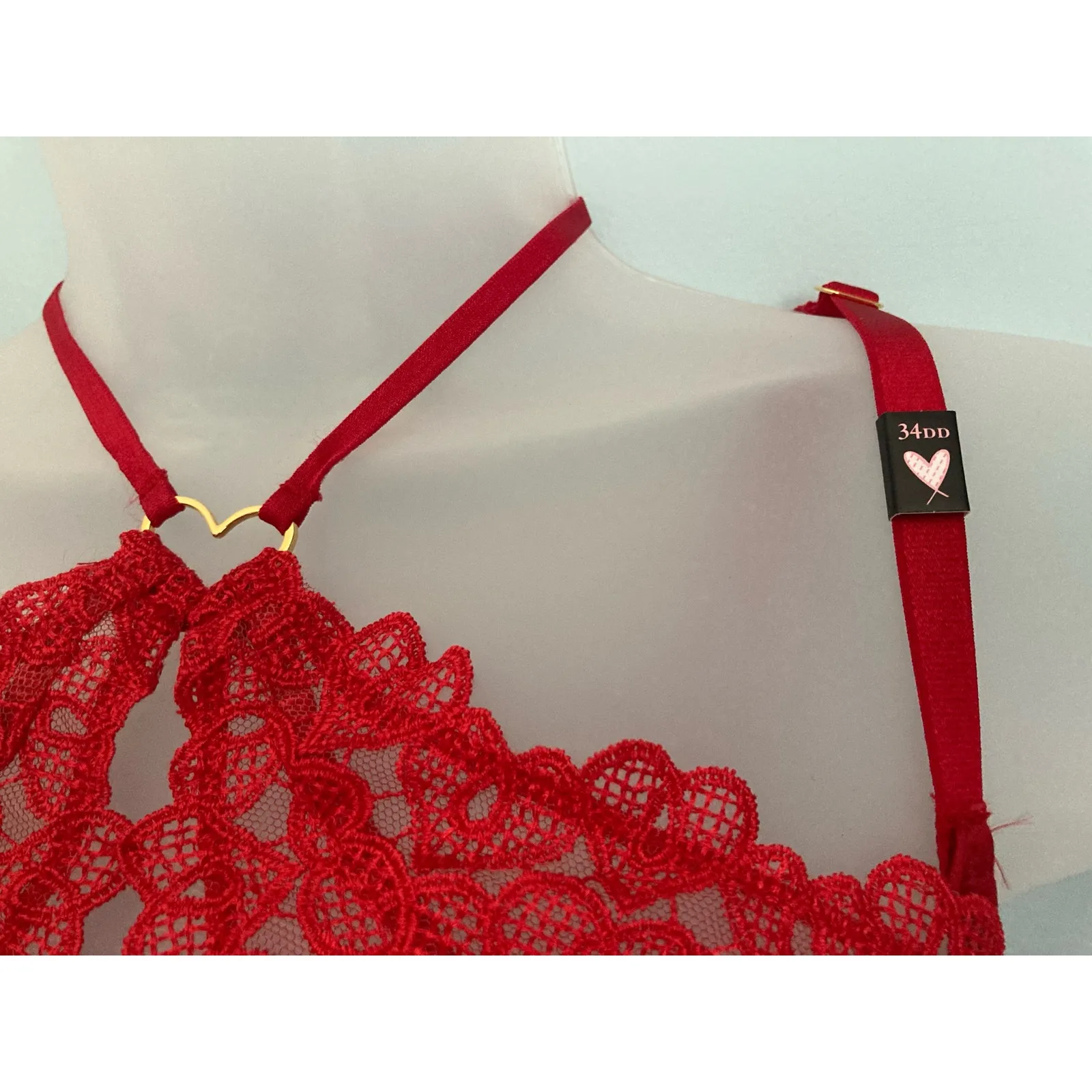 Victoria's Secret Dream Angels Bra 34DD Red Hearts Lace - Image 3