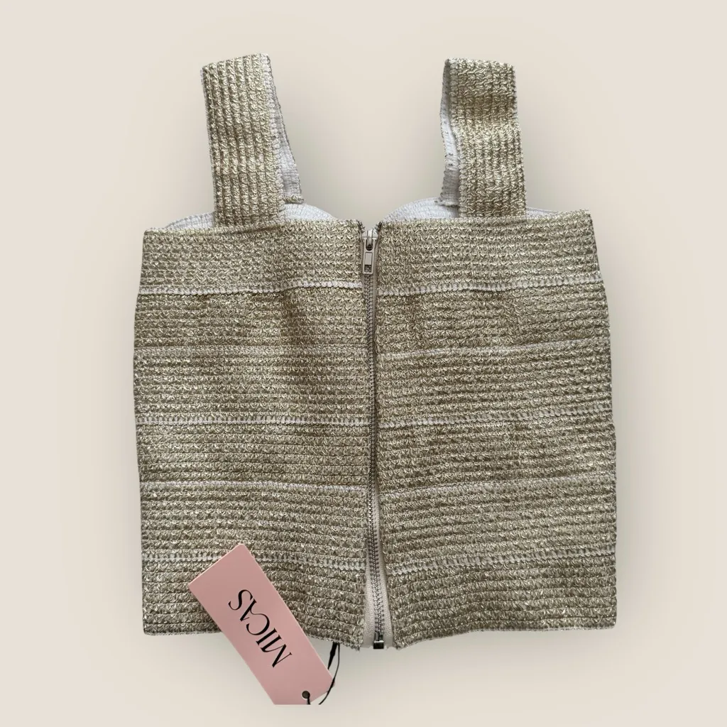 Micas  Metallic Gold Textured Bustier Crop Top Size Small NWT - Image 4