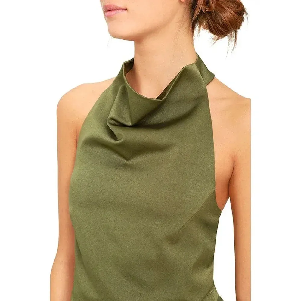NWOT $148 ELLIATT Camo Olive Green Halter Dress - Asymmetric Cocktail Mini Dress - Image 4