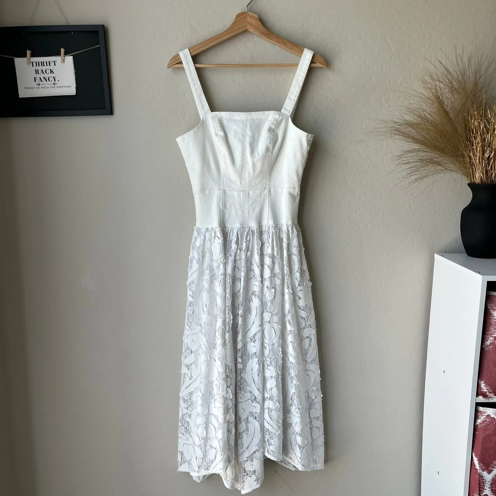 Pilcro Anthropologie Ivory White Sleeveless‎ Drop-Waist Lace Midi Dress Size 4 - Image 3