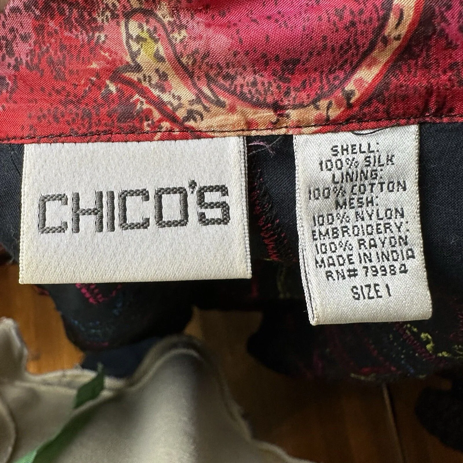 Chico’s Red Silk Embroidered Beaded Dopamine Jacket M | Eclectic Boho Statement - Image 6