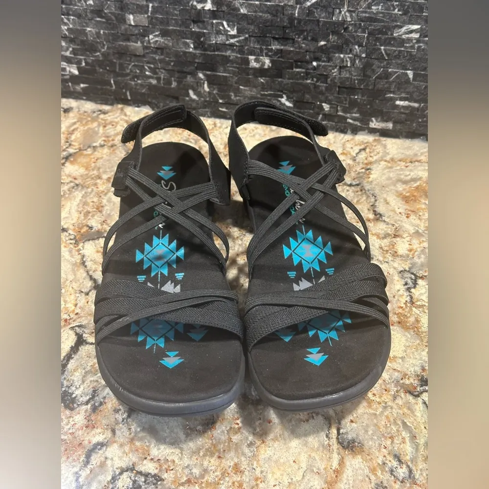 Skechers Reggae Slim Takes Two Sandal Memory Foam Size 9 Black Adjustable Strap - Image 2
