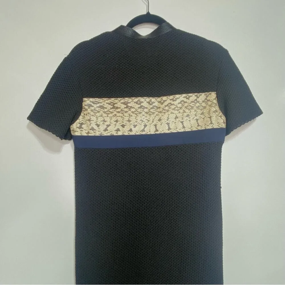 Proenza Schouler Short Sleeve Knit Midi Dress Snakeskin Accents Black XS - Image 7