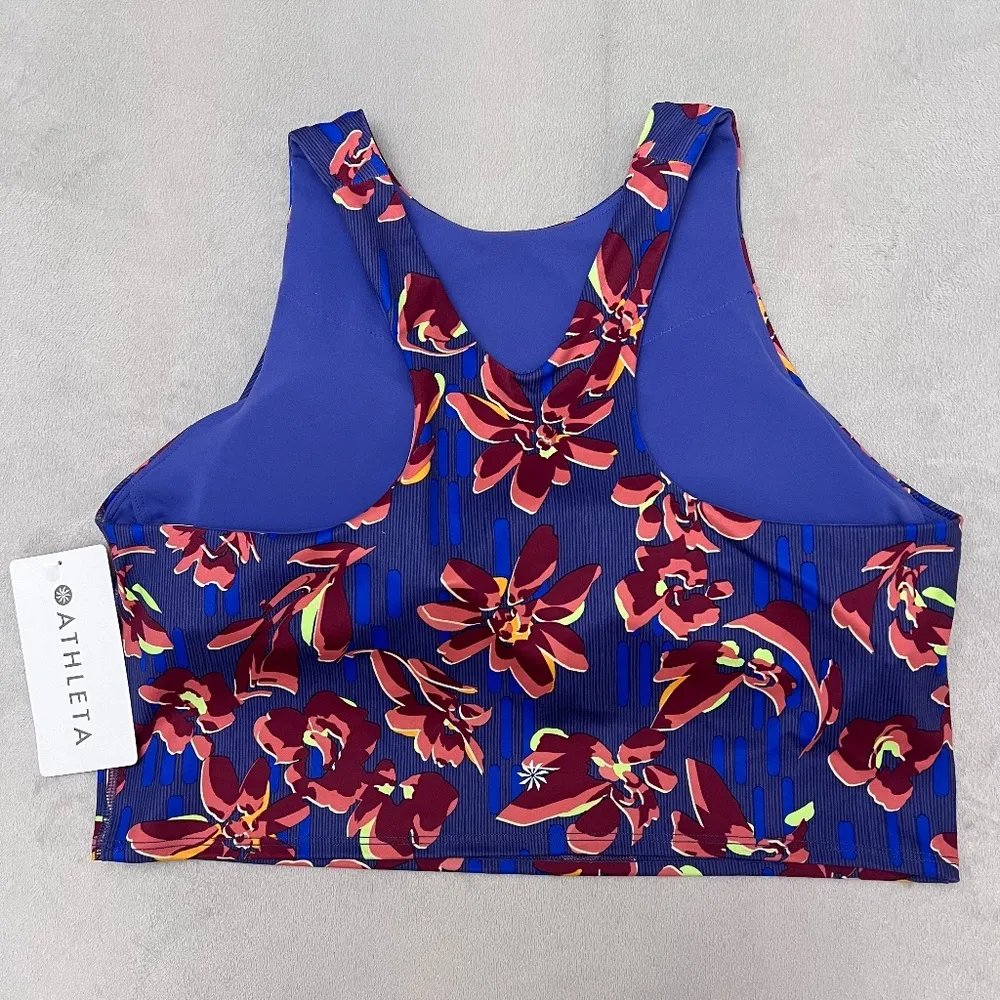 ATHLETA Conscious Crop Printed Best A-C Cups Size XL  Blue Floral Print MSRP $64 - Image 3