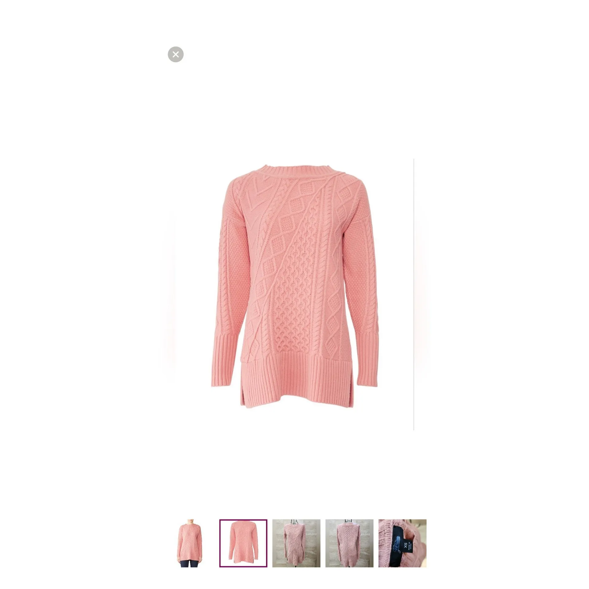 J Crew Cable Knit Patchwork Wool Blend Tunic Sweater K2428 Seashell Pink Medium - Image 2