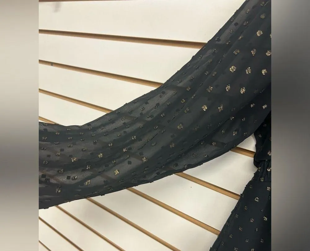 Lane Bryant Peplum Waist Blouse Size 22/24 Black w/Gold Polka Dots Lined V-Neck - Image 6