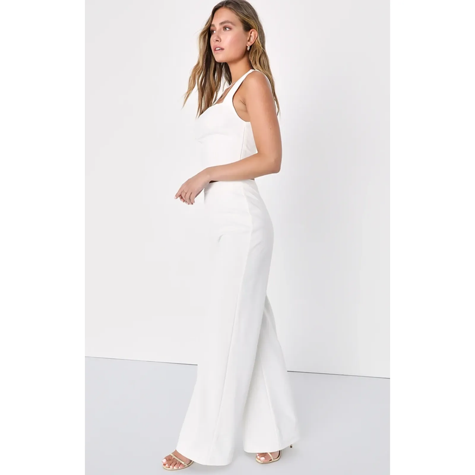 NWT Lulus Enticing Endeavors White Two-Piece Jumpsuit Wedding Classy Elegant S - Image 5