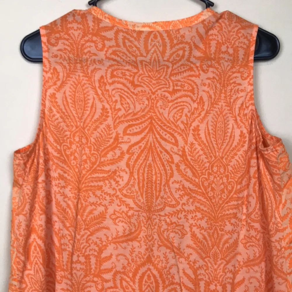 LOFT Women's Boho Floral Leaf Print Orange Half Button-Up Tank Blouse - Image 7
