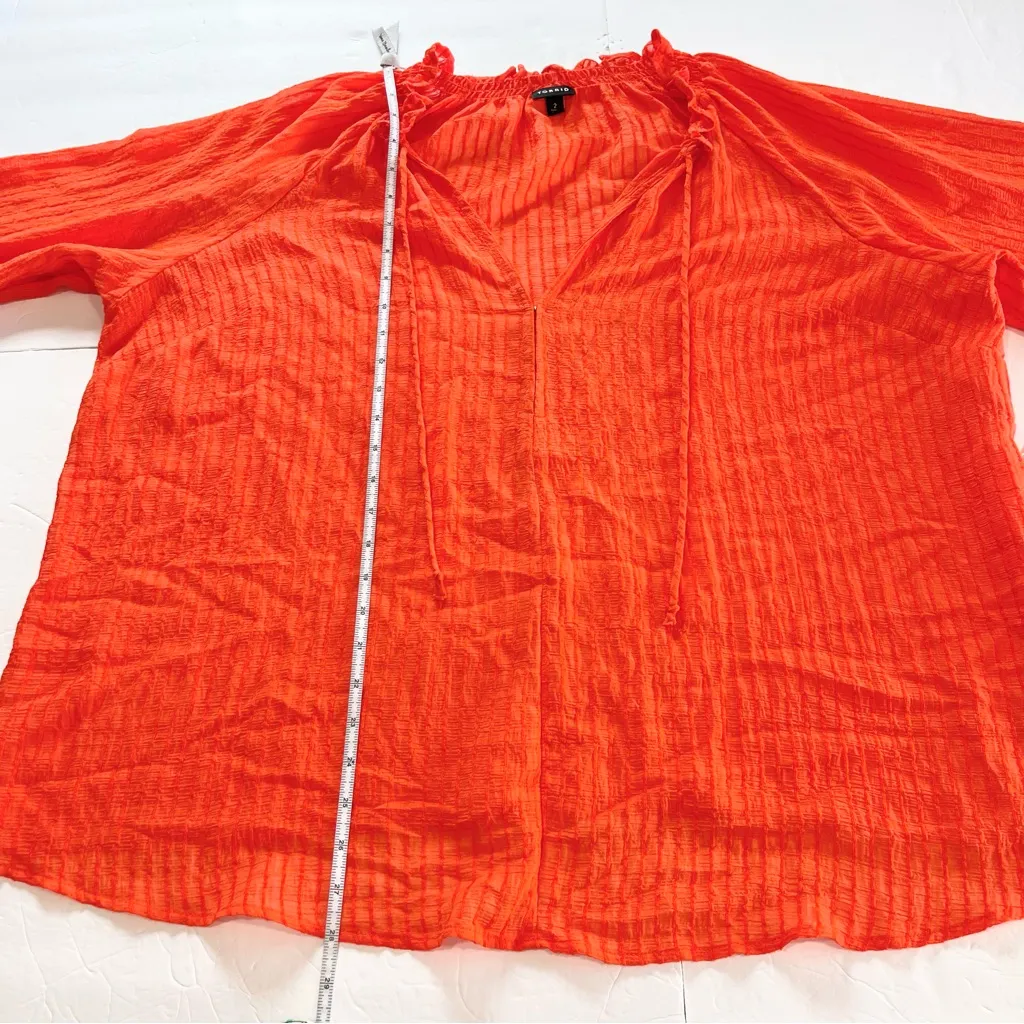 Torrid Orange Stripe Ruffle Crinkle Gauze Peasant‎ Top Size 2X - Image 10