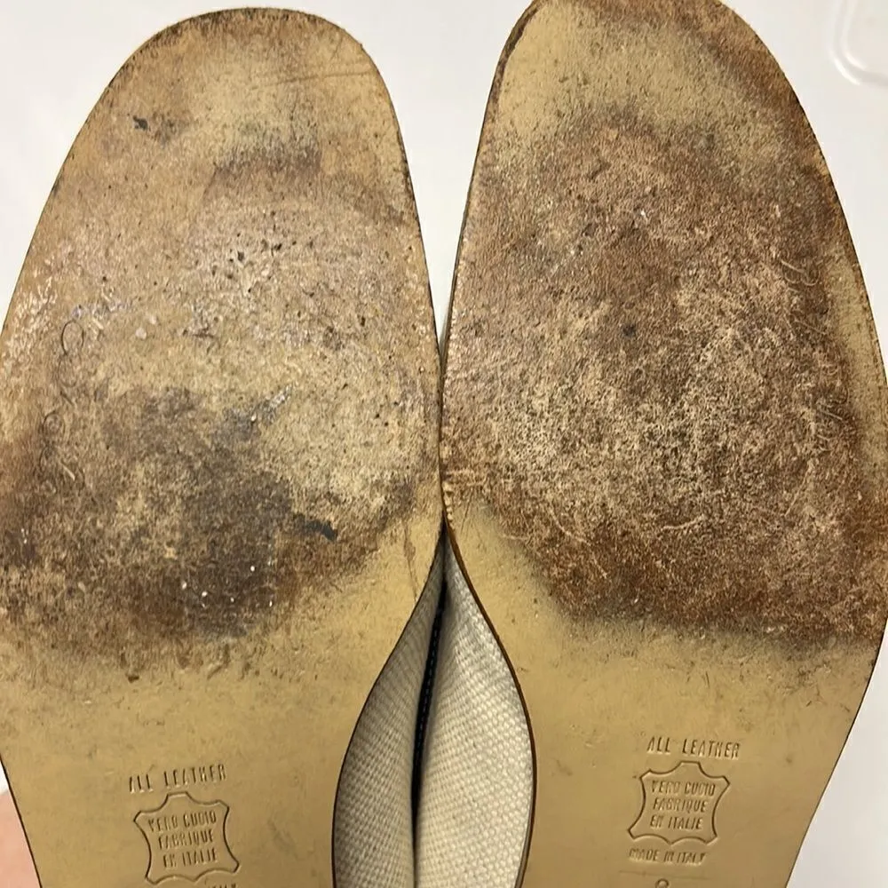 Brooks Brothers Beige Navy Twill and Leather Classic Slip-On Loafers- Size 8 - Image 10