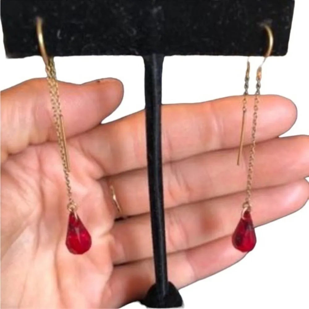 Swarovski Elements Crystal Sterling Silver Chain Threader Teardrop Earrings Silver - Image 2